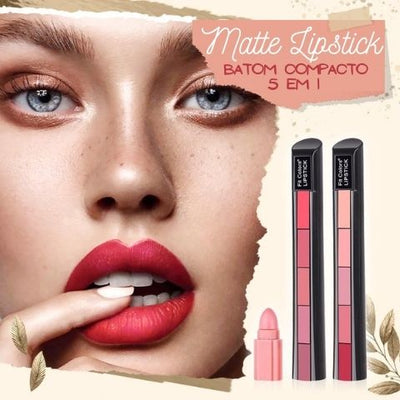 Batom Matte Lipstick - Compacto 5 tons em 1