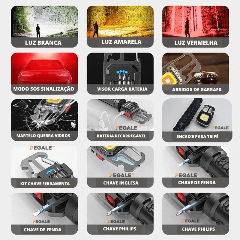 Mini Lanterna Tática Multifuncional 6 em 1 - Pague 1 LEVE 02